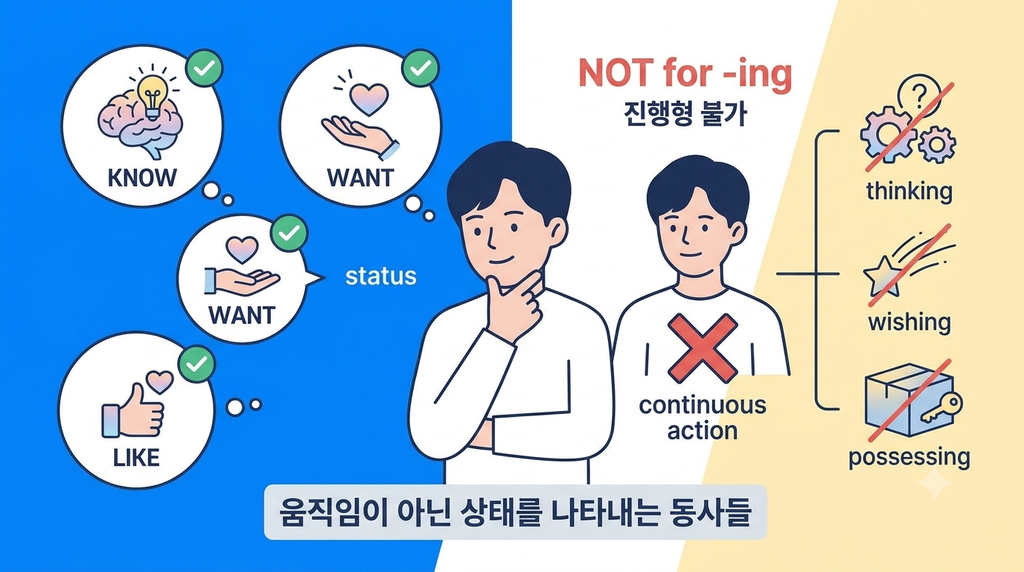 진행형으로 쓰지 못하는 영어 상태동사 종류 정리