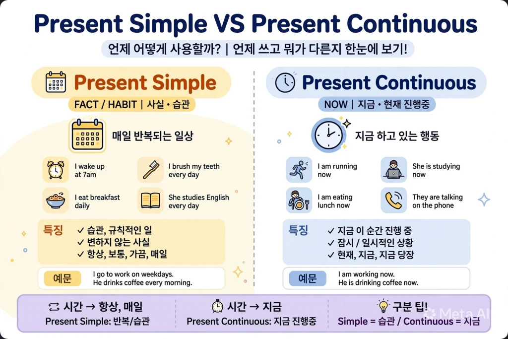 현재시제/현재진행형 차이 비교