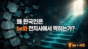 한국인이 be동사와 전치사 in on at에서 막히는 이유를 설명하는 인지문법 이미지 - be는 사진, 전치사는 공간조립
